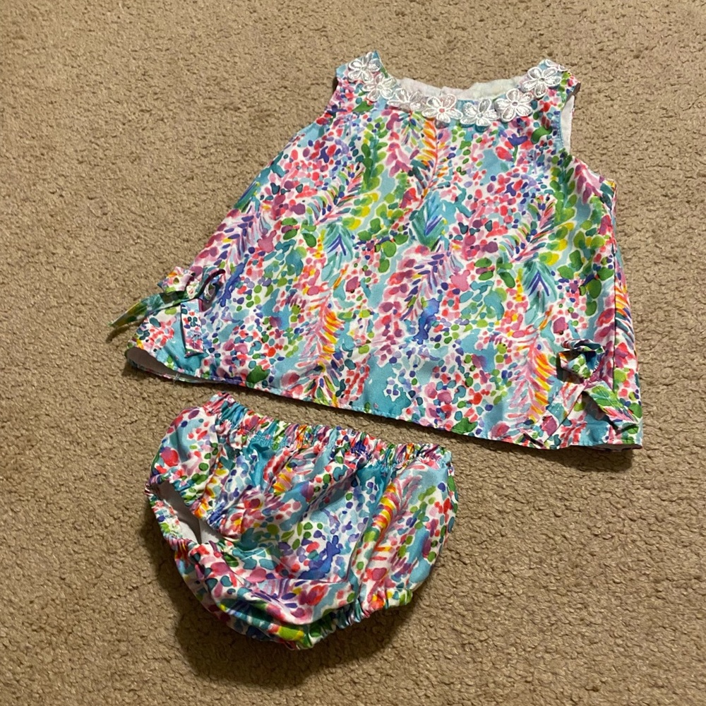 Lilly Pulitzer INSPIRED dress w/bloomers, 12-18 mo, girls summer set, sleeveless